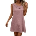 thumbnail image 1 of Midsumdr Womens Summer Dress Irregular V Neck Slim Fit A-Line Dress Solid Color Versatile Sleeveless Temperament Swing Midi Dress, 1 of 6