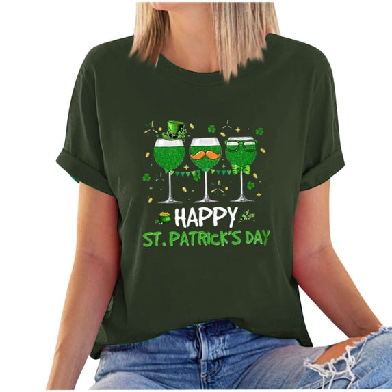 Midsumdr Womens Tops 2025 St. Patrick's Day Graph Printed Short Sleeves Tops Casual Spring Summer Pullover Loose Fit Blouse Tops