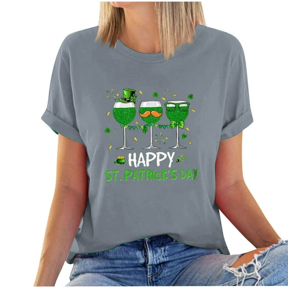 Midsumdr Womens Tops 2025 St. Patrick's Day Graph Printed Short Sleeves Tops Casual Spring Summer Pullover Loose Fit Blouse Tops