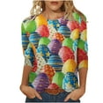 thumbnail image 1 of Midsumdr Womens Tops Casual Easter Colored Eggs Printed Outdoor Daily T Shirt Vacation 3/4 Sleeve Crew Neck Spring Summer Blouse Tops, 1 of 5