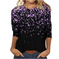 thumbnail image 1 of Midsumdr Womens Tops Loose Mid-Length 3/4 Sleeve Bright Printed Blouse Tops Round Neck Spring Summer Temperament Sequin Tops, 1 of 5