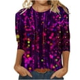 thumbnail image 1 of Midsumdr Womens Tops Loose Mid-Length 3/4 Sleeve Bright Printed Blouse Tops Round Neck Spring Summer Temperament Sequin Tops, 1 of 5