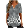 thumbnail image 1 of Midsumdr Womens Tops Plus Size Fashion V-neck Short Sleeve Floral Printed Shirt Casual Loose Fit Summer Buttons Blouse Tops, 1 of 5