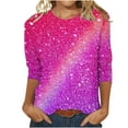 thumbnail image 1 of Midsumdr Womens Tops Spring Summer 3/4 Sleeves Round Neck Casual Pullover Shirts Pullover Tunic Tops Tie-dye Print Sequin Tops for Women, 1 of 5