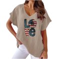 thumbnail image 1 of Midsumdr Womens Tops V-neck Love Print T-shirt Independence Day Fashion Comfortable Short Sleeve Blouse Tops, 1 of 6