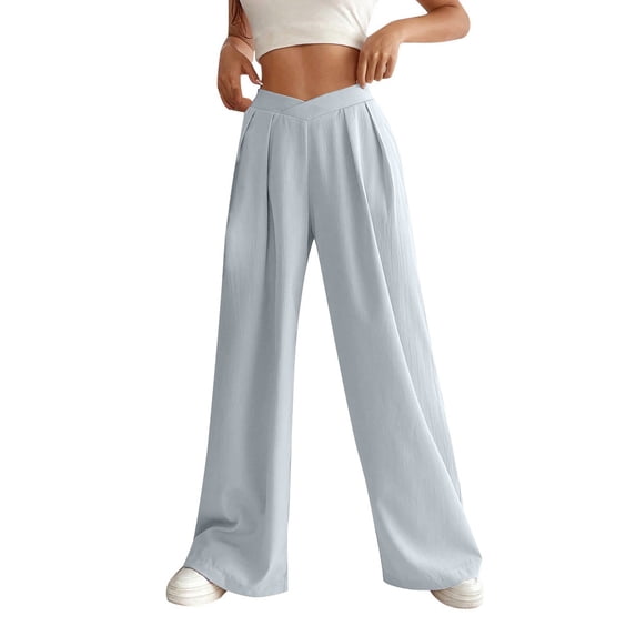 Midsumdr Yoga Pants Women 2025 Summer Casual Solid Color Elastic Waist Pants Comfortable Flowing Gym Sports Pants Wide Leg Pants