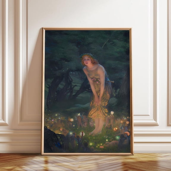 Midsummer Eve Fantasy Illustration Dragonfly Fairy Magical Folklore Art, Poster Only