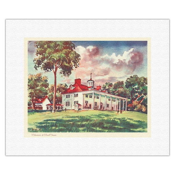 Midsummer at Mount Vernon - President George Washington’s Home - United Air Lines - Vintage Airline Travel Poster by Joseph Fehér c.1948 - Fine Art Rolled Canvas Print 11in x 14in