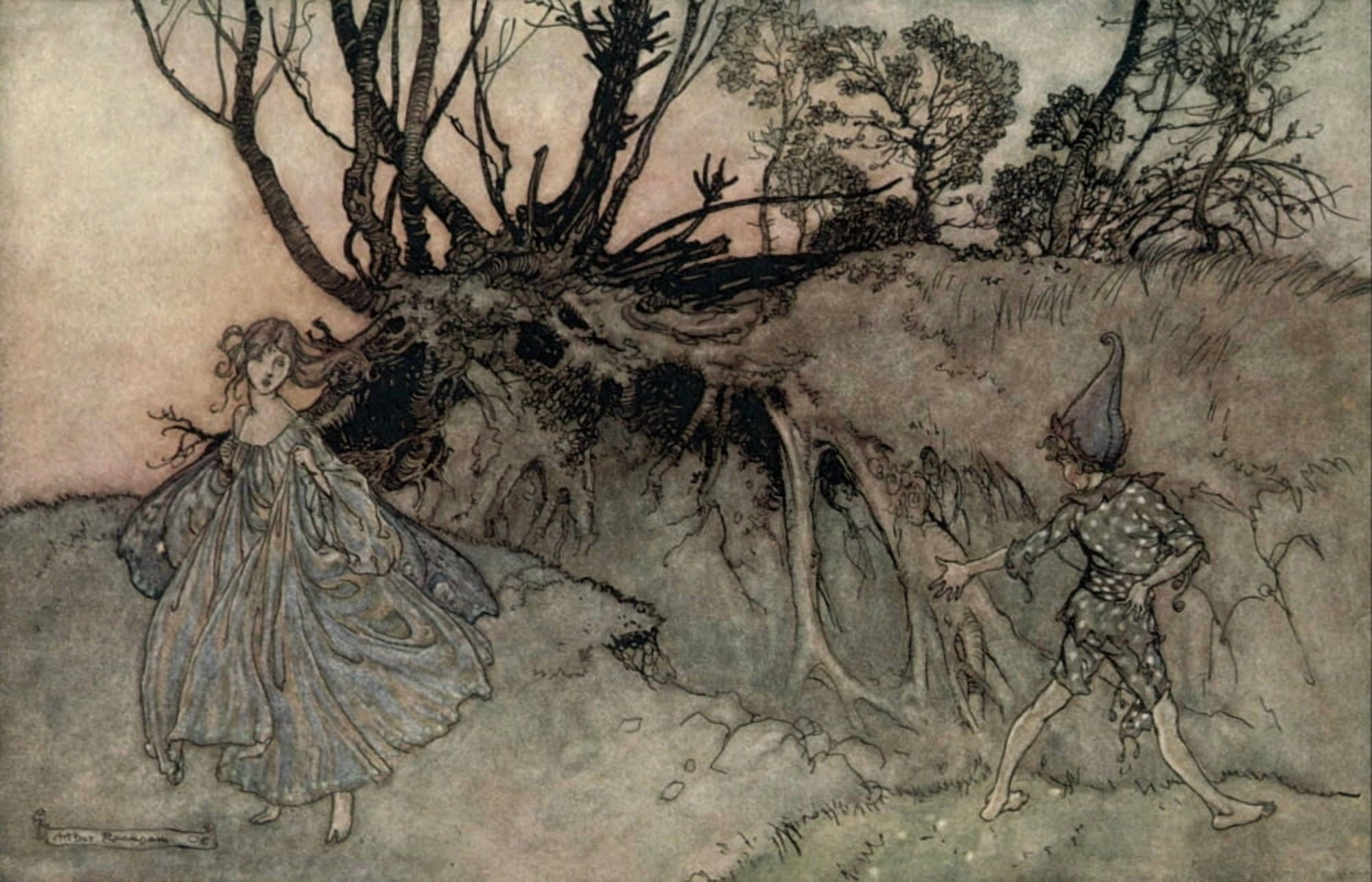 Midsummer Nights Dream 1908 How now spirit Canvas Art - A Rackham (24 x 36)
