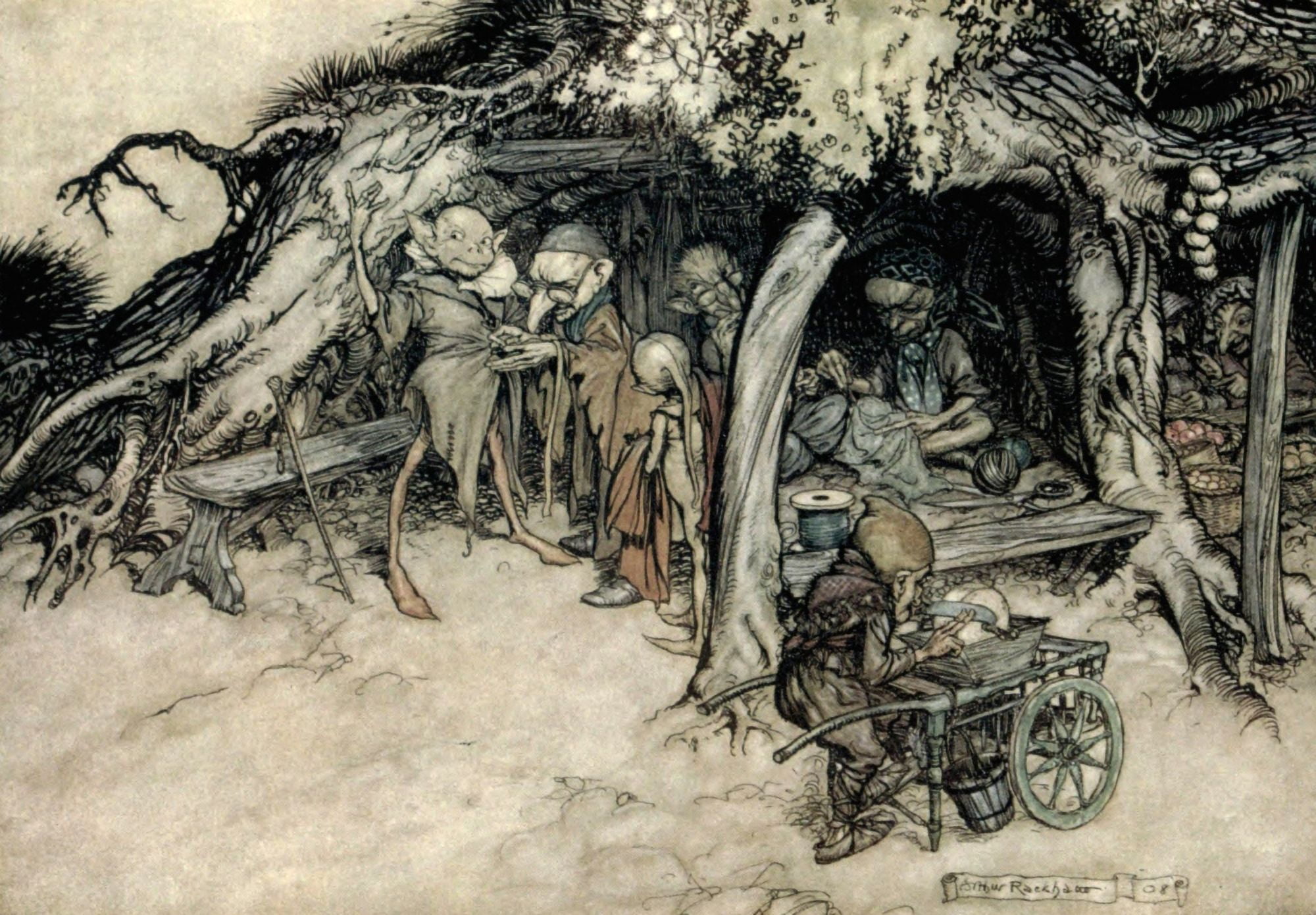 Midsummer Nights Dream 1908 Make small elves coats Canvas Art - A Rackham (24 x 36)