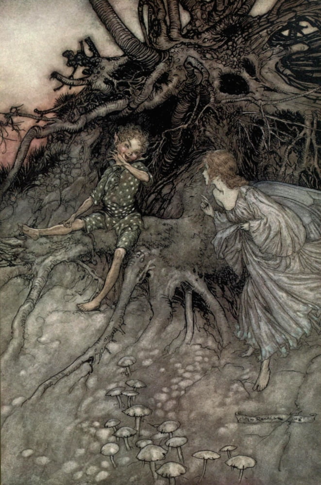 Midsummer Nights Dream 1908 Merry wanderer Canvas Art - A Rackham (24 x 36)