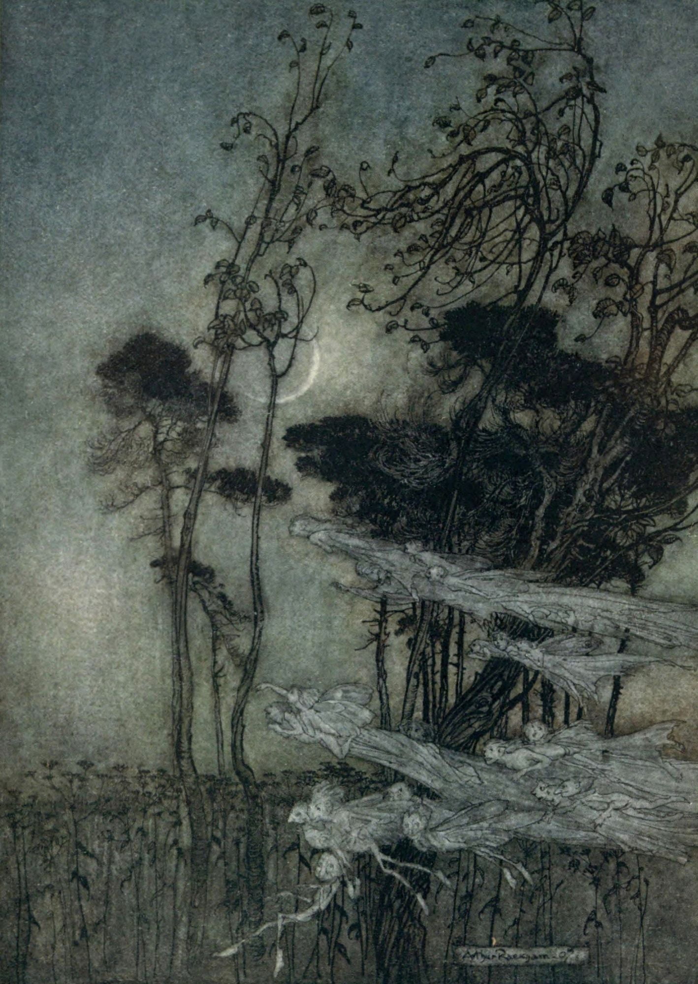 Midsummer Nights Dream 1908 The moon Canvas Art - A Rackham (24 x 36)