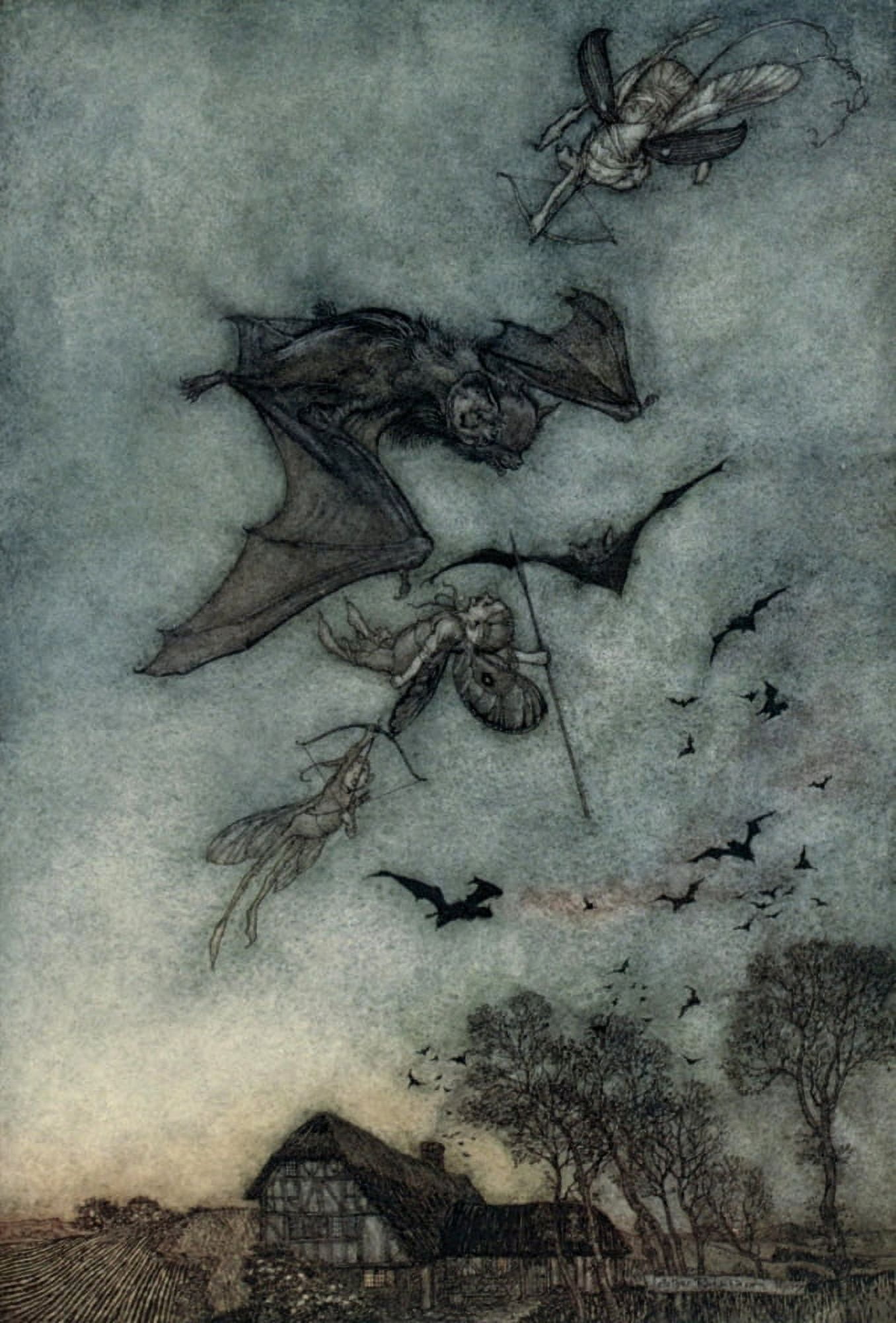 Midsummer Nights Dream 1908 War with rere-mice Canvas Art - A Rackham (18 x 24)