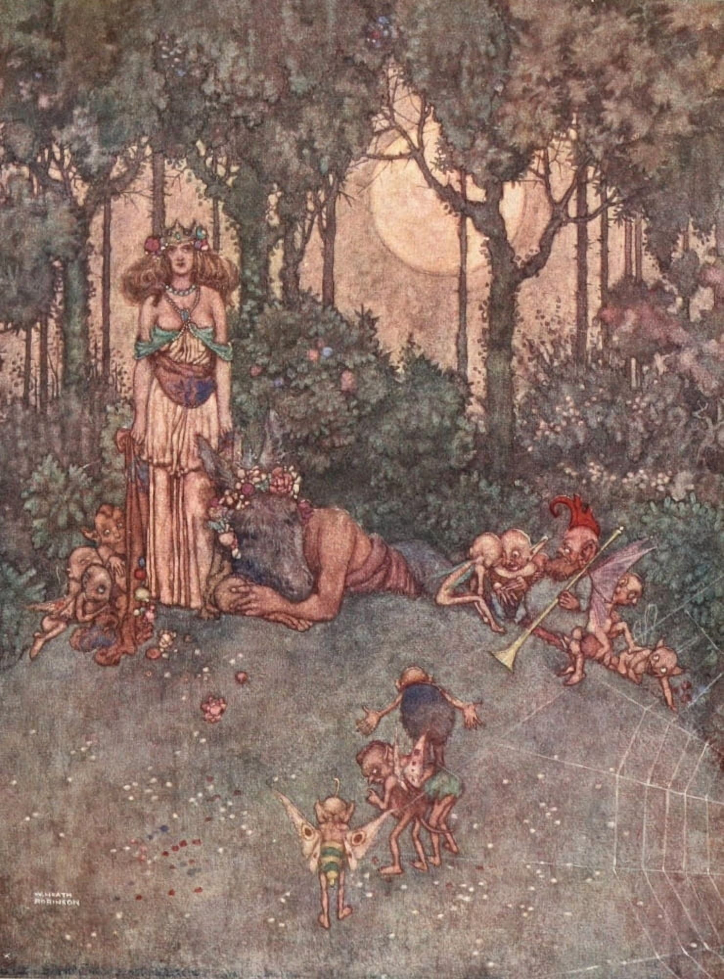 Midsummer Nights Dream 1915 Titania & Bottom Canvas Art - W Heath Robinson (18 x 24)