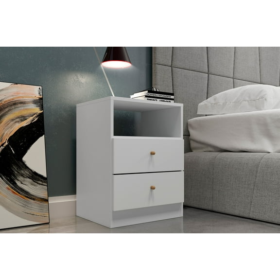 Midtown Concept Jersey 2-Drawer Bedside Nightstand Table, White
