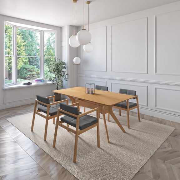 Midtown Concept Lund 5-Piece Oak Dining Set With Upholstered Chairs, Dark Grey