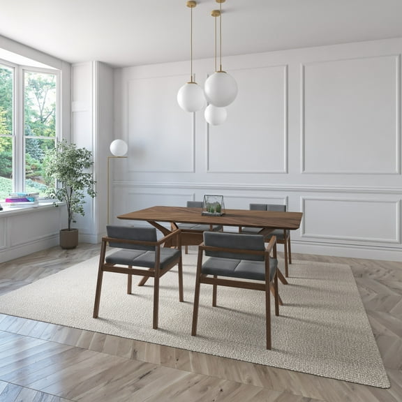 Midtown Concept Lund 5-Piece Walnut Dining Set With Upholstered Chairs, Dark Grey