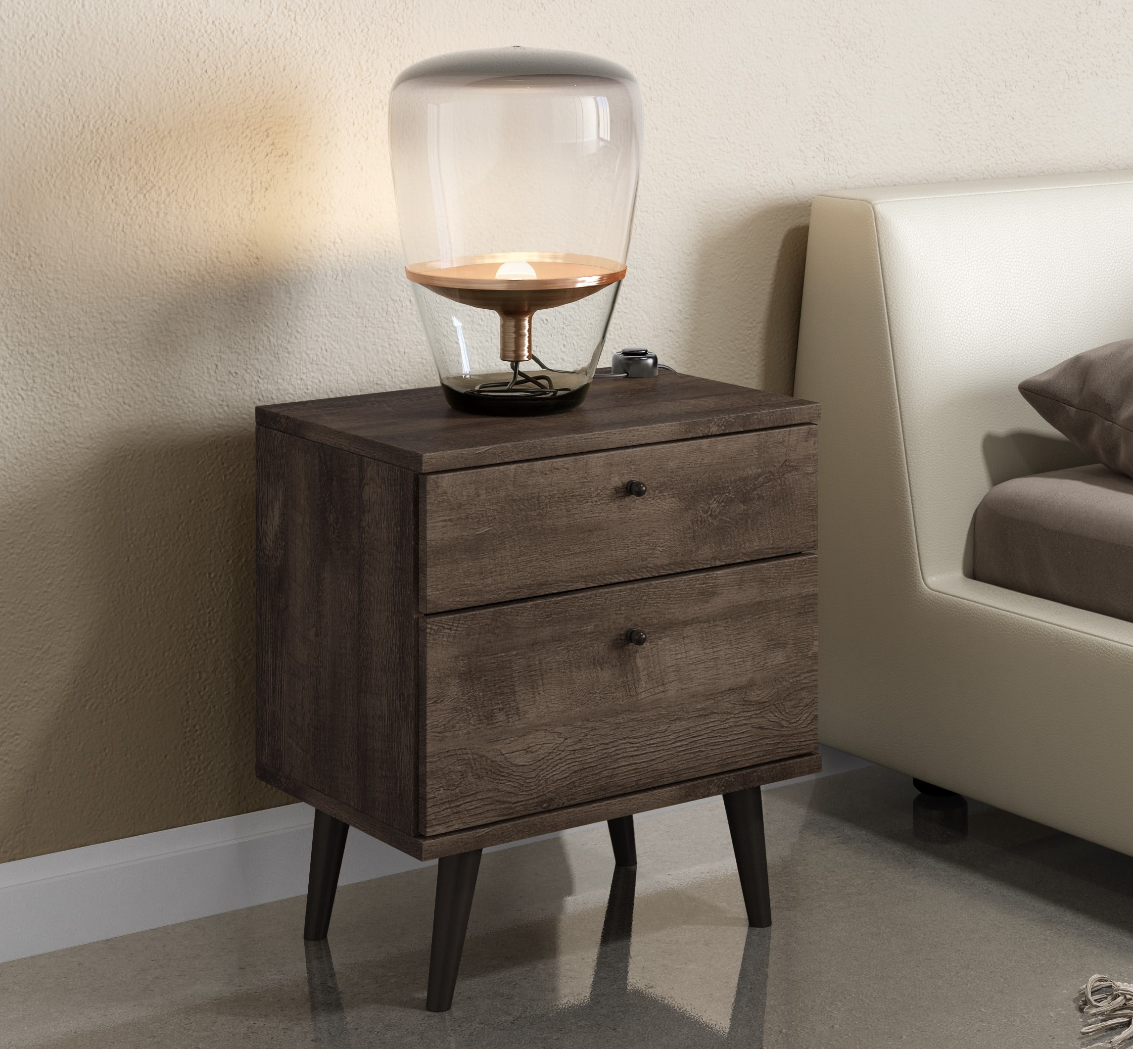 Midtown Concept Oslo Modern Nightstand with Storage, Brown