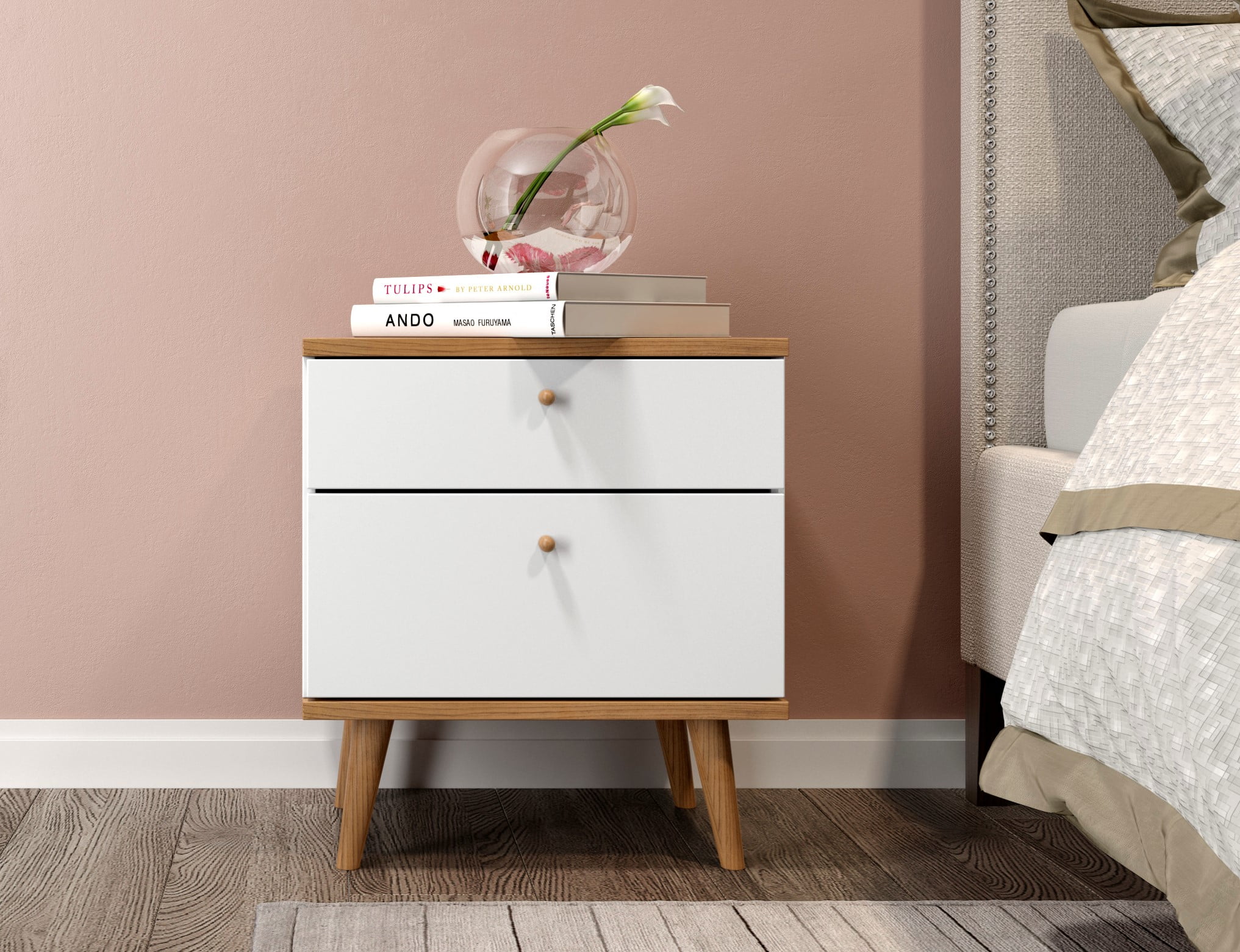 Midtown Concept Oslo Modern Nightstand with Storage, White