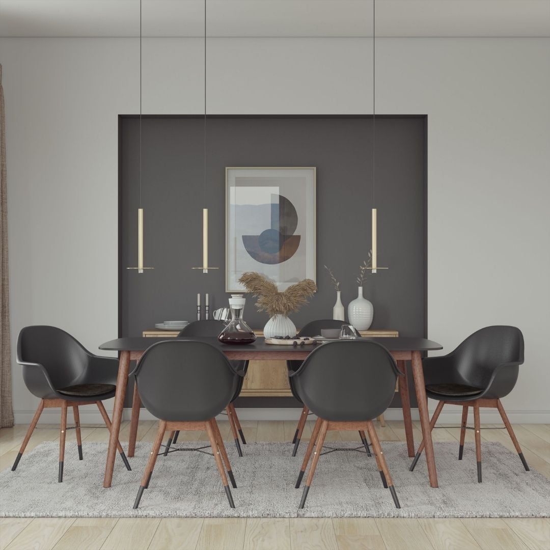 Midtown Concept Pieve 7-Piece Indoor Rectangular Dining Table Set | Eucalyptus Wood | Ideal for Indoors, Black Cushions
