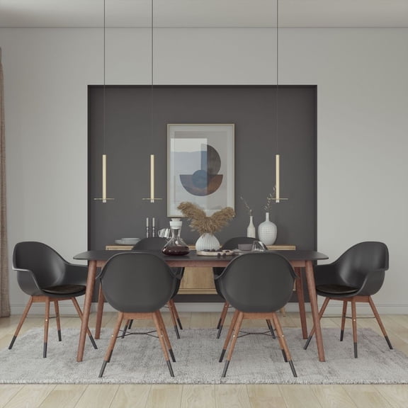 Midtown Concept Pieve 7-Piece Indoor Rectangular Dining Table Set | Eucalyptus Wood | Ideal for Indoors, Black Cushions
