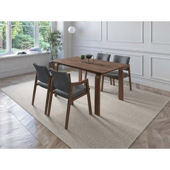 Midtown Concept Tampere 5-Piece Walnut Dining Set With Upholstered Chairs, Dark Grey