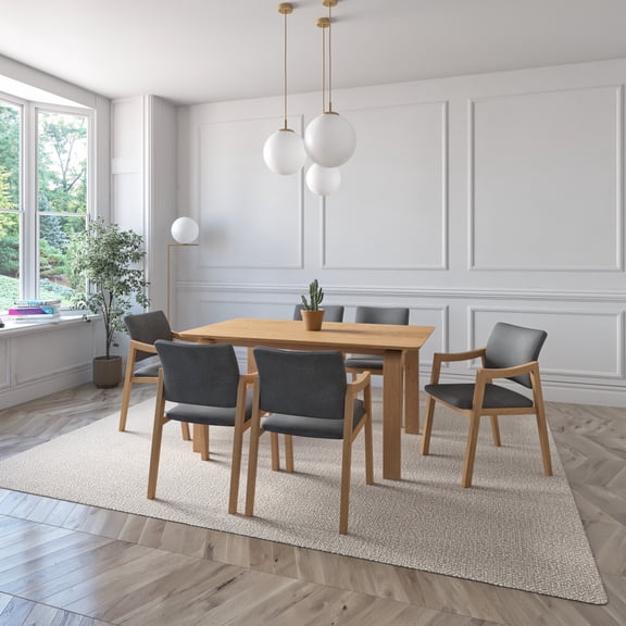 Midtown Concept Tampere 7-Piece Oak Dining Set With Upholstered Chairs, Dark Grey