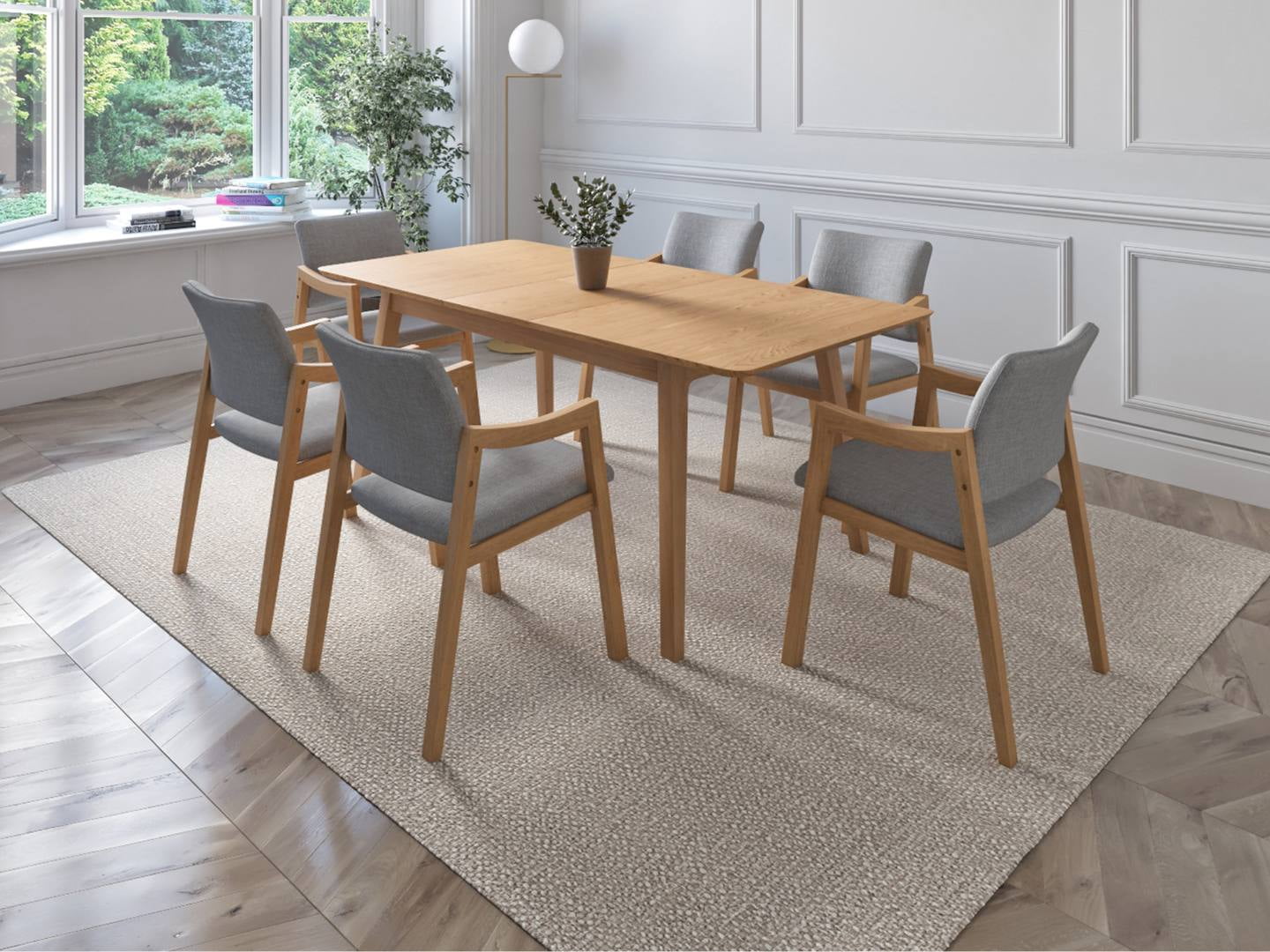 Midtown Concept Tampere 7-Piece Oak Dining Set With Upholstered Chairs ...