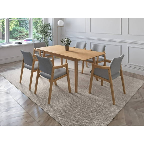 Midtown Concept Tampere 7-Piece Oak Dining Set With Upholstered Chairs, Light Grey