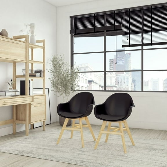 Midtown Concept Vetto 2-Piece Indoor Chair Set | Eucalyptus Wood | Ideal for Indoors, Black Cushions
