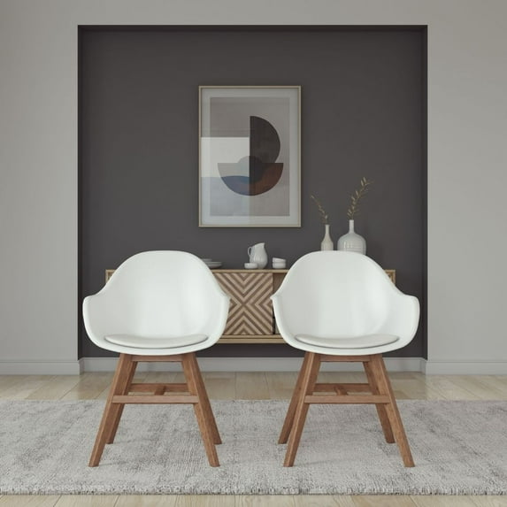Midtown Concept Vetto 2-Piece Indoor Chair Set | Eucalyptus Wood | Ideal for Indoors, White Cushions