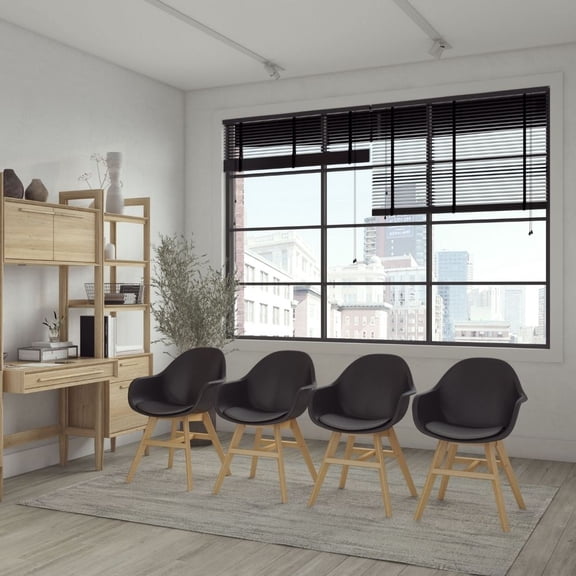 Midtown Concept Vetto 4-Piece Indoor Chair Set | Teak Finish | Ideal for Indoors, Black Cushions