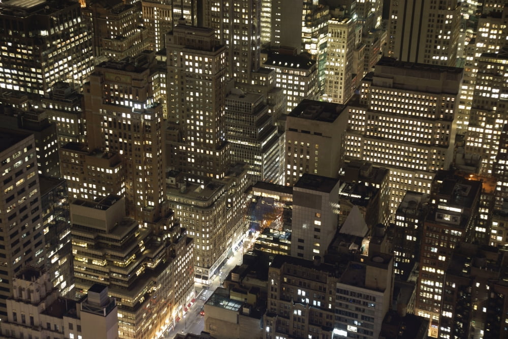 Midtown Manhattan Illuminated At Night Canvas Art - Marc Jackson Design Pics (19 x 12)