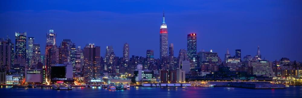 Midtown Manhattan from NJ Night New York Canvas Art - Panoramic Images (36 x 12)