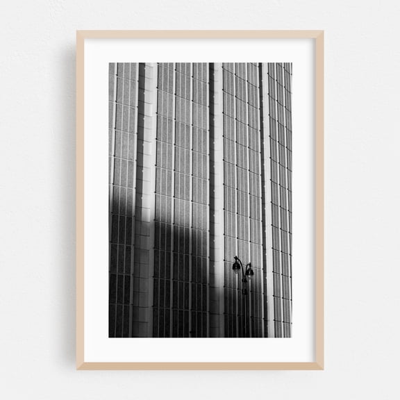 Midtown Textures 02 - Manhattan New York Photography Black and White Architecture Geometric City Minimalist Industrial Oak Framed Wall Art Print 16 x 24 inches