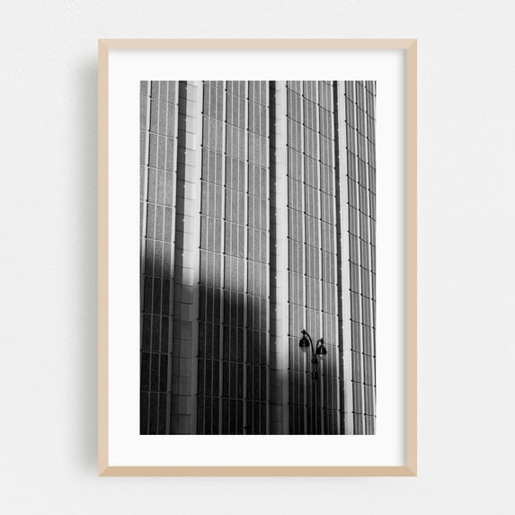 Midtown Textures 02 - Manhattan New York Photography Black and White Architecture Geometric City Minimalist Industrial Oak Framed Wall Art Print 24 x 36 inches