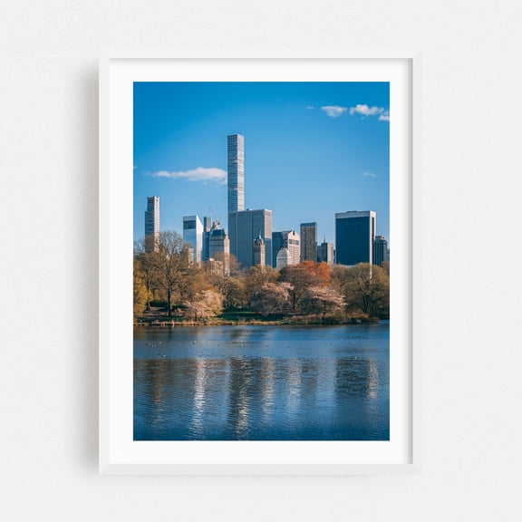 Midtown & The Lake, Central Park - Manhattan New York Photography White Framed Wall Art Print 30 x 40 inches