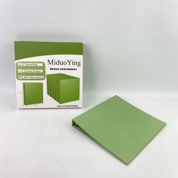 MiduoYing Office stationery,1-Inch 3 Ring Binder, Standard Round Ring Binder Fit Letter Size Paper, Presentation View Binders, Green