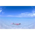 thumbnail image 1 of Midway Atoll Woman Snorkels In Shallow Turquoise Water Blue Skies With Wispy Clouds Poster Print, 1 of 4