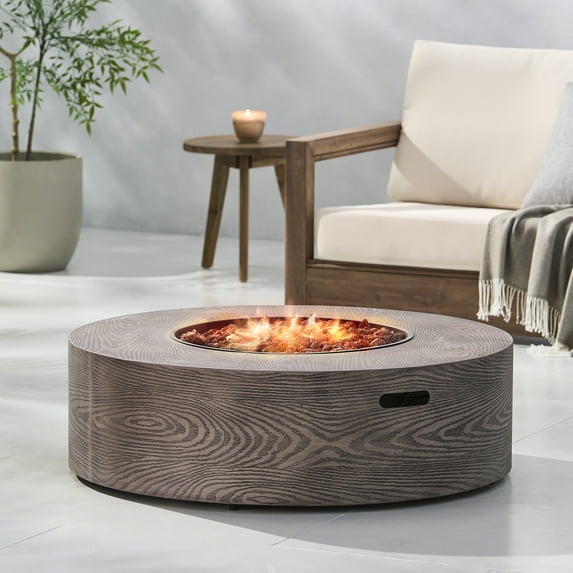 Midway Lightweight Concrete Outdoor 50,000 BTU Circular Fire Pit (No Tank Holder), Brown Wood Pattern