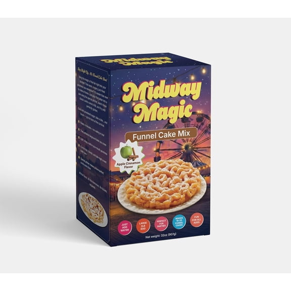 Midway magic Funnel Cake Mix- Apple Cinnamon Flavor Homemade Funnel Cakes Makes 16-20- Complete Funnel Cake Maker Set for Easy Frying and Perfect Results