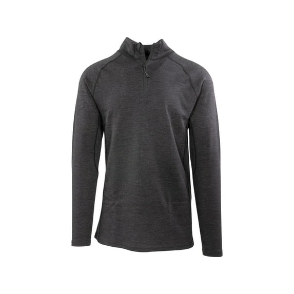 MidwayUSA Men's Heavyweight Long Sleeve Quarter Zip Merino Wool Base Layer Shirt Heather Black Large Tall