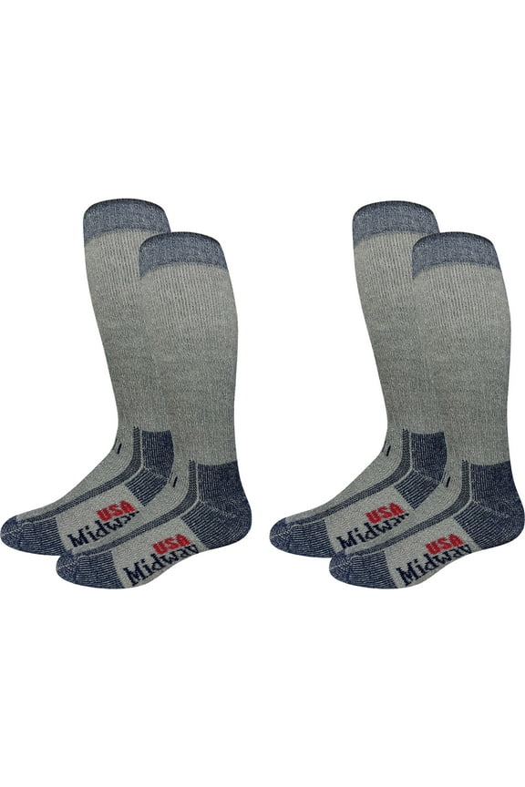 Men's Heavyweight Tall Crew Hunting Socks Merino Wool Gray/Blue Large (9-12) 2 Pairs