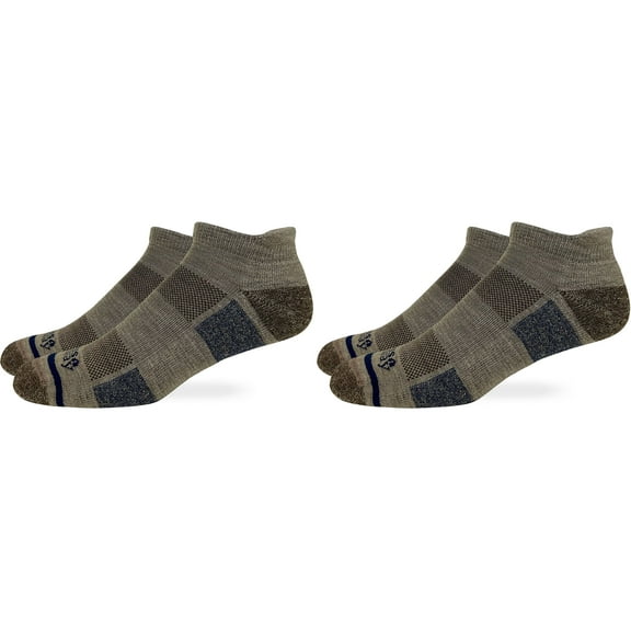 MidwayUSA Men's Lightweight Ankle Socks Merino Wool Khaki/Brown Large 2 Pairs