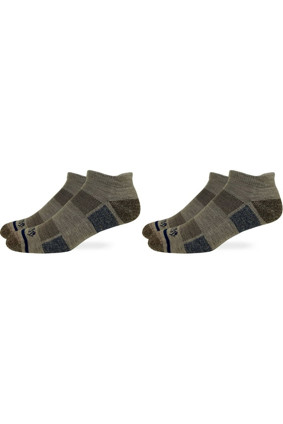 Men's Lightweight Ankle Socks Merino Wool Khaki/Brown Large 2 Pairs