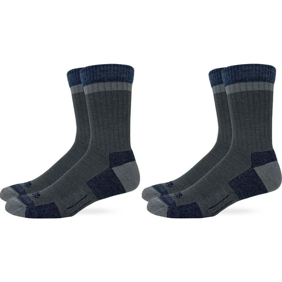 MidwayUSA Men's Lightweight Low Crew Hiking Socks Merino Wool Granite/Navy Large 2 Pairs