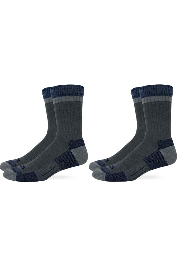 Men's Lightweight Low Crew Hiking Socks Merino Wool Granite/Navy Large 2 Pairs
