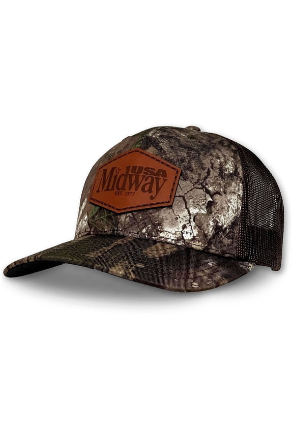 Mens Richardson 112 Leather Patch Camo Trucker Hat Realtree APX/Brown