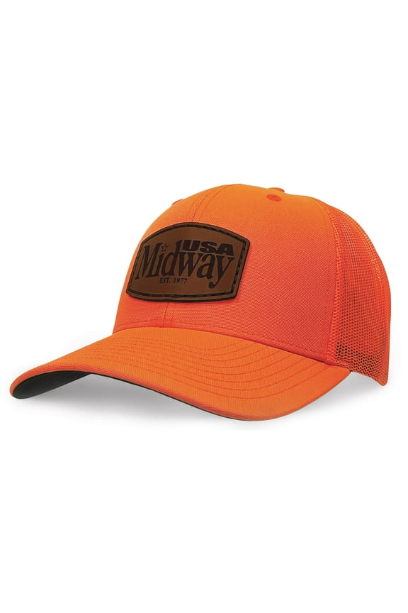 Richardson 882 Leather Patch Blaze Orange Trucker Hat