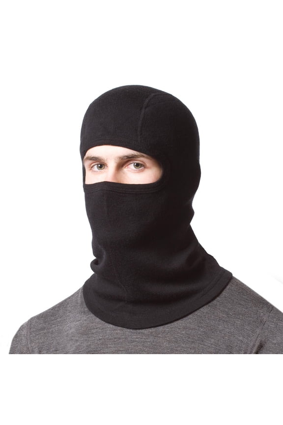100% Merino Wool Balaclava - Winter Ski Mask - Face Mask - Cold Weather Gear - Black - One Size
